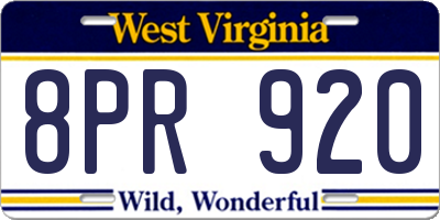 WV license plate 8PR920