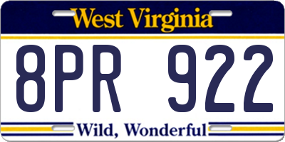 WV license plate 8PR922