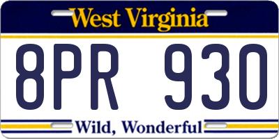WV license plate 8PR930