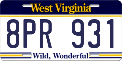 WV license plate 8PR931