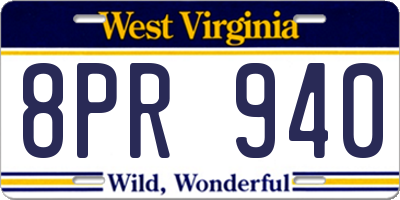 WV license plate 8PR940