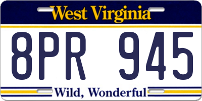 WV license plate 8PR945