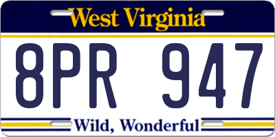 WV license plate 8PR947