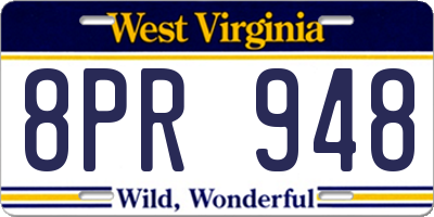 WV license plate 8PR948