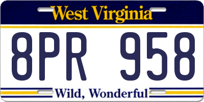 WV license plate 8PR958