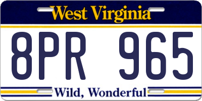 WV license plate 8PR965