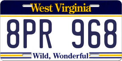 WV license plate 8PR968