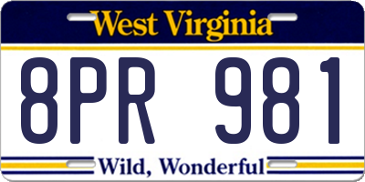 WV license plate 8PR981