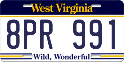 WV license plate 8PR991