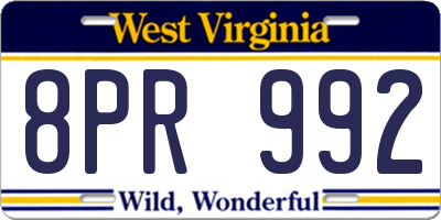 WV license plate 8PR992