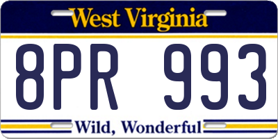 WV license plate 8PR993