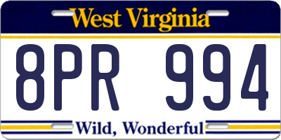 WV license plate 8PR994