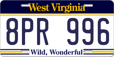 WV license plate 8PR996