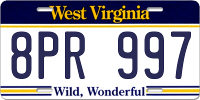 WV license plate 8PR997