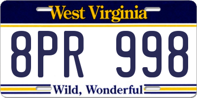 WV license plate 8PR998