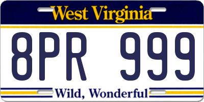 WV license plate 8PR999