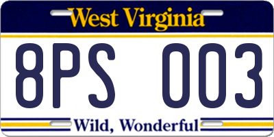 WV license plate 8PS003