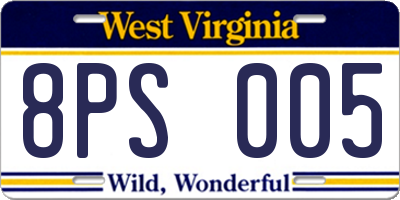 WV license plate 8PS005