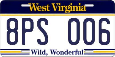 WV license plate 8PS006