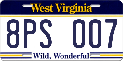 WV license plate 8PS007