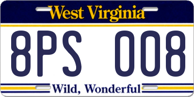 WV license plate 8PS008