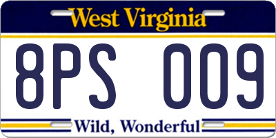 WV license plate 8PS009