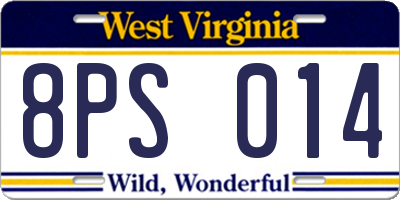 WV license plate 8PS014