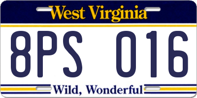 WV license plate 8PS016