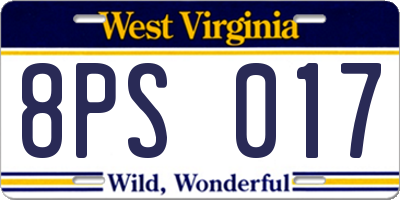 WV license plate 8PS017