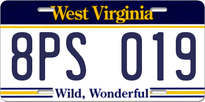 WV license plate 8PS019