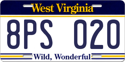 WV license plate 8PS020
