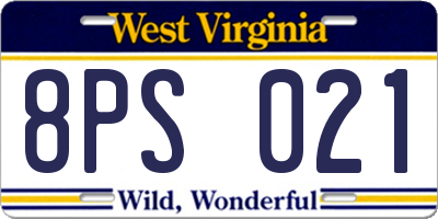 WV license plate 8PS021