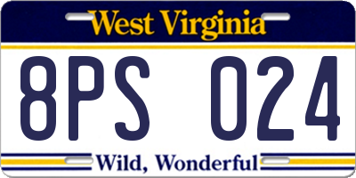 WV license plate 8PS024