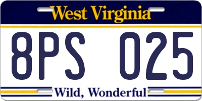WV license plate 8PS025
