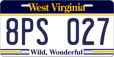 WV license plate 8PS027
