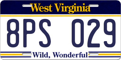 WV license plate 8PS029