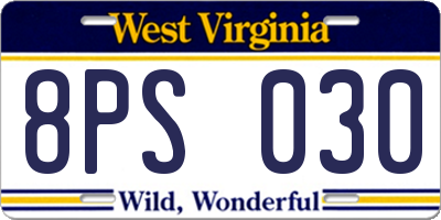 WV license plate 8PS030