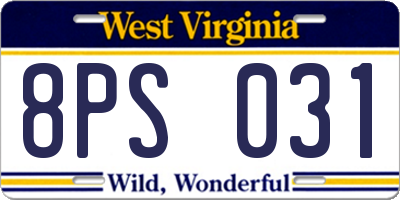WV license plate 8PS031