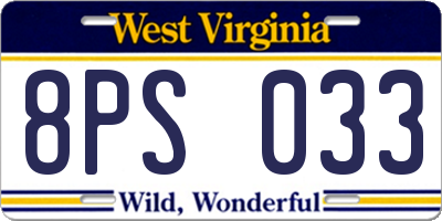 WV license plate 8PS033