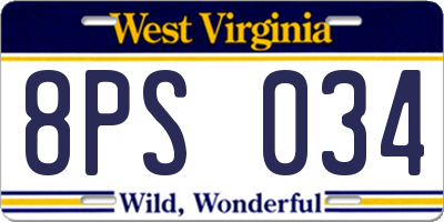 WV license plate 8PS034