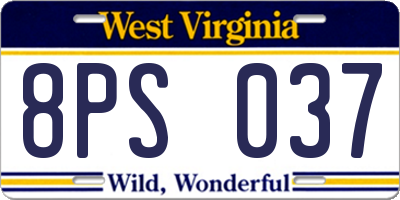WV license plate 8PS037