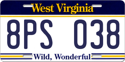 WV license plate 8PS038