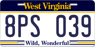 WV license plate 8PS039