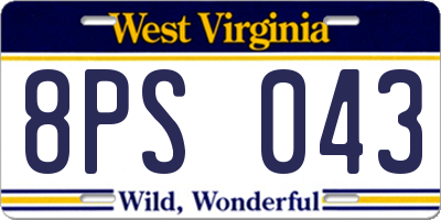 WV license plate 8PS043