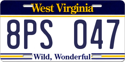 WV license plate 8PS047