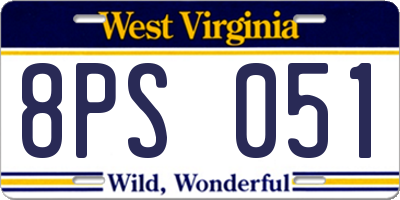 WV license plate 8PS051