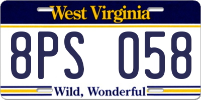 WV license plate 8PS058