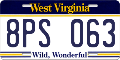 WV license plate 8PS063