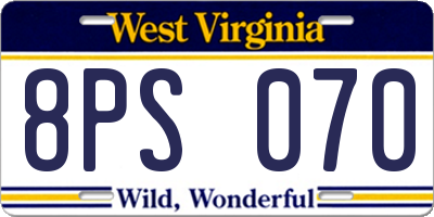 WV license plate 8PS070