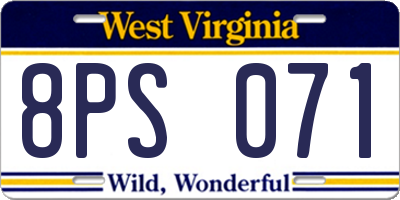 WV license plate 8PS071
